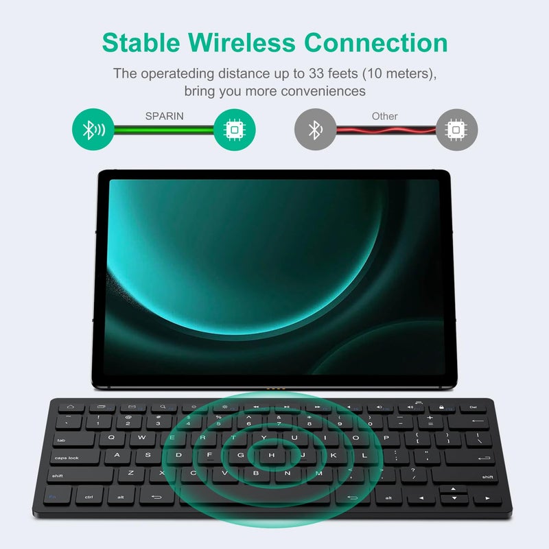 SPARIN Bluetooth Keyboard for Samsung Galaxy Tab A9 Plus/S11/S10 FE/S9 FE/S10+/S6 Lite and Other Android Tablet, Wireless Keyboard for Samsung Models/Windows/PC/Phone, Lightweight, Ultra-Slim - Image 3